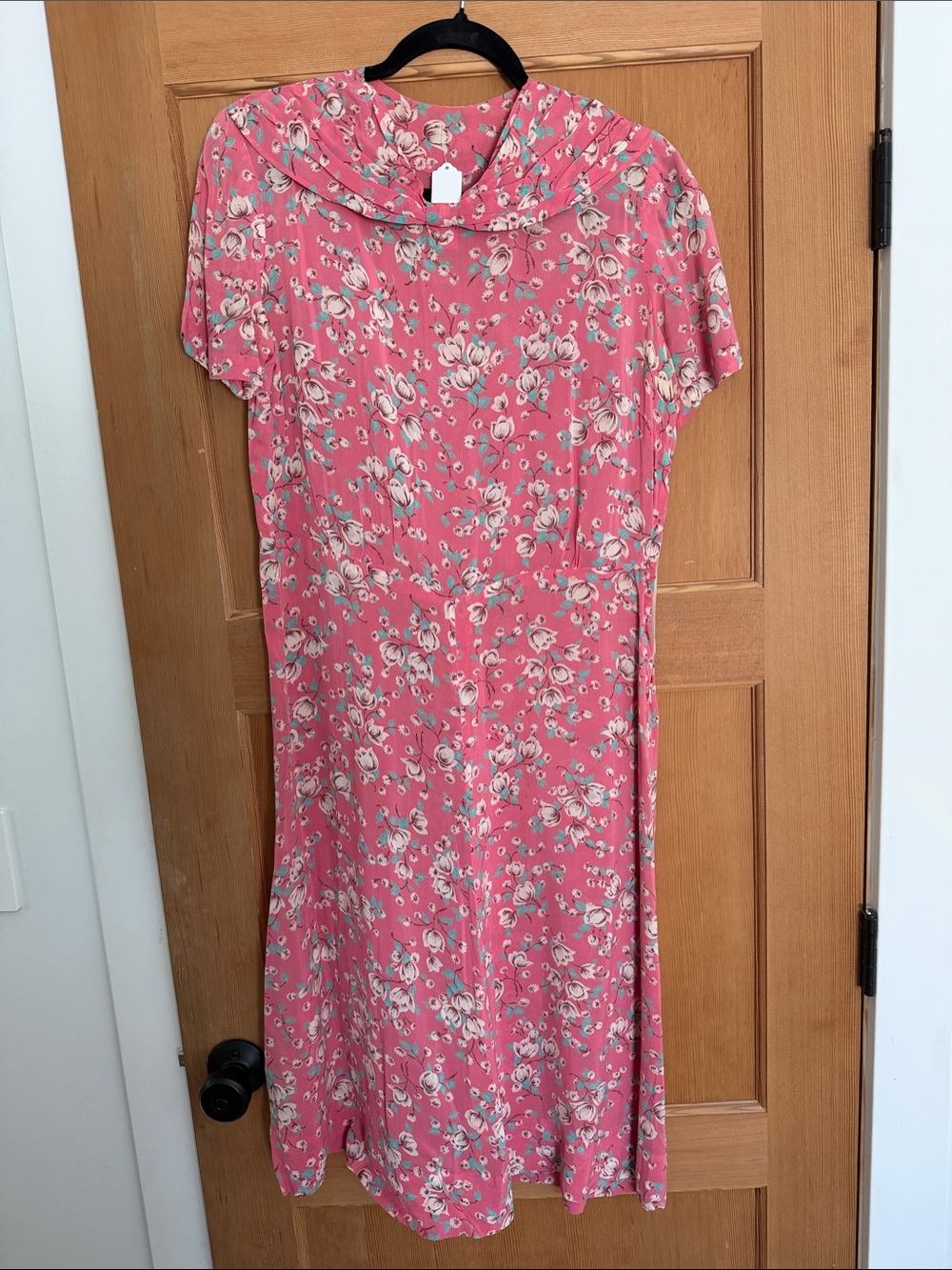 Vintage Pink Floral Midi Dress with Teal and White Blossoms